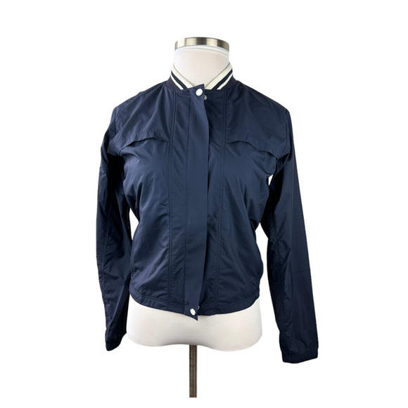 Tory Burch Tory Sport Full Zip Bomber Jacket Crop Length Navy Blue Medium Vented - Picture 2 of 9